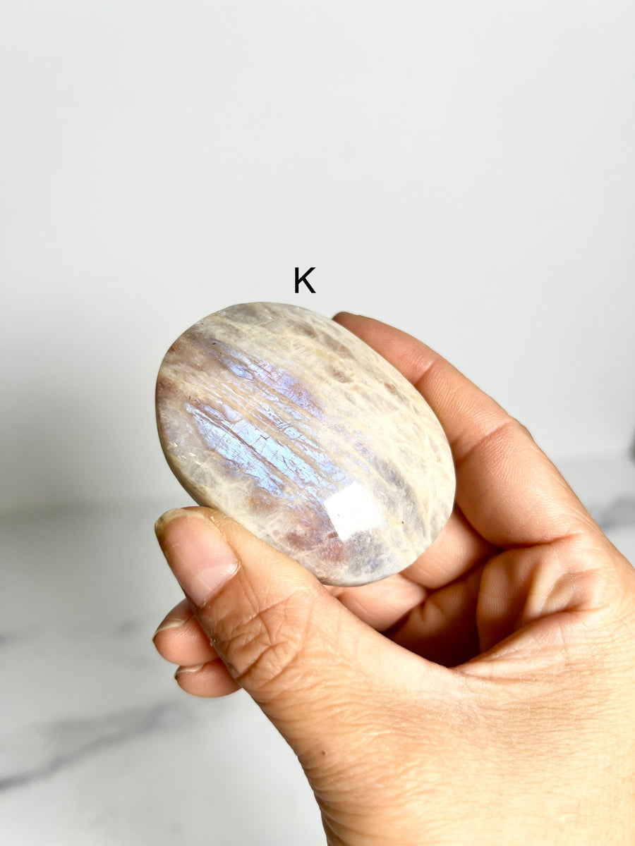 Sunstone in Moonstone Palm Stone