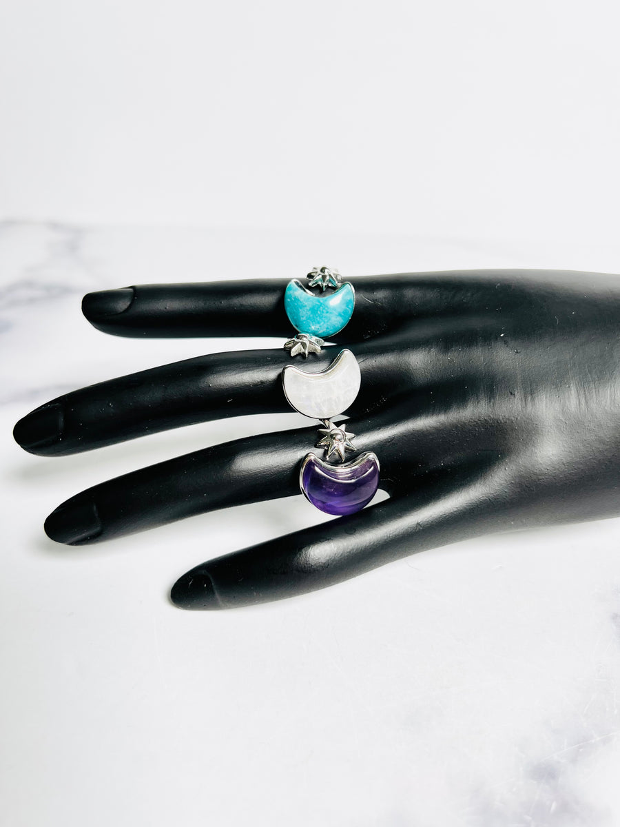 Moonstone, Amazonite, or Amethyst Moon Copper Ring