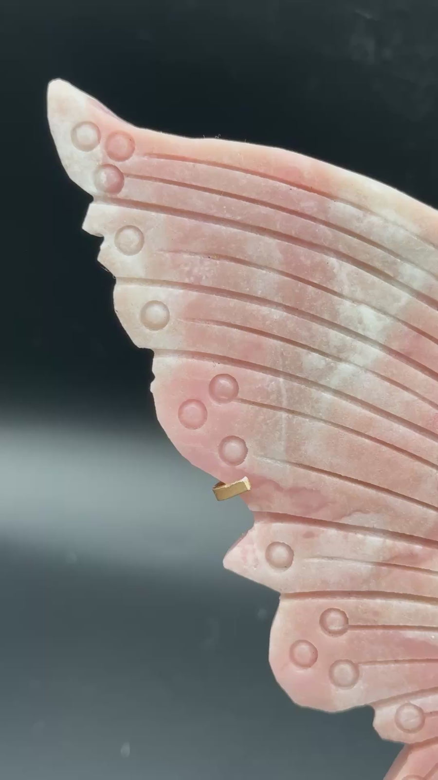 Pink Opal Butterfly Wings Carving on Custom Stand