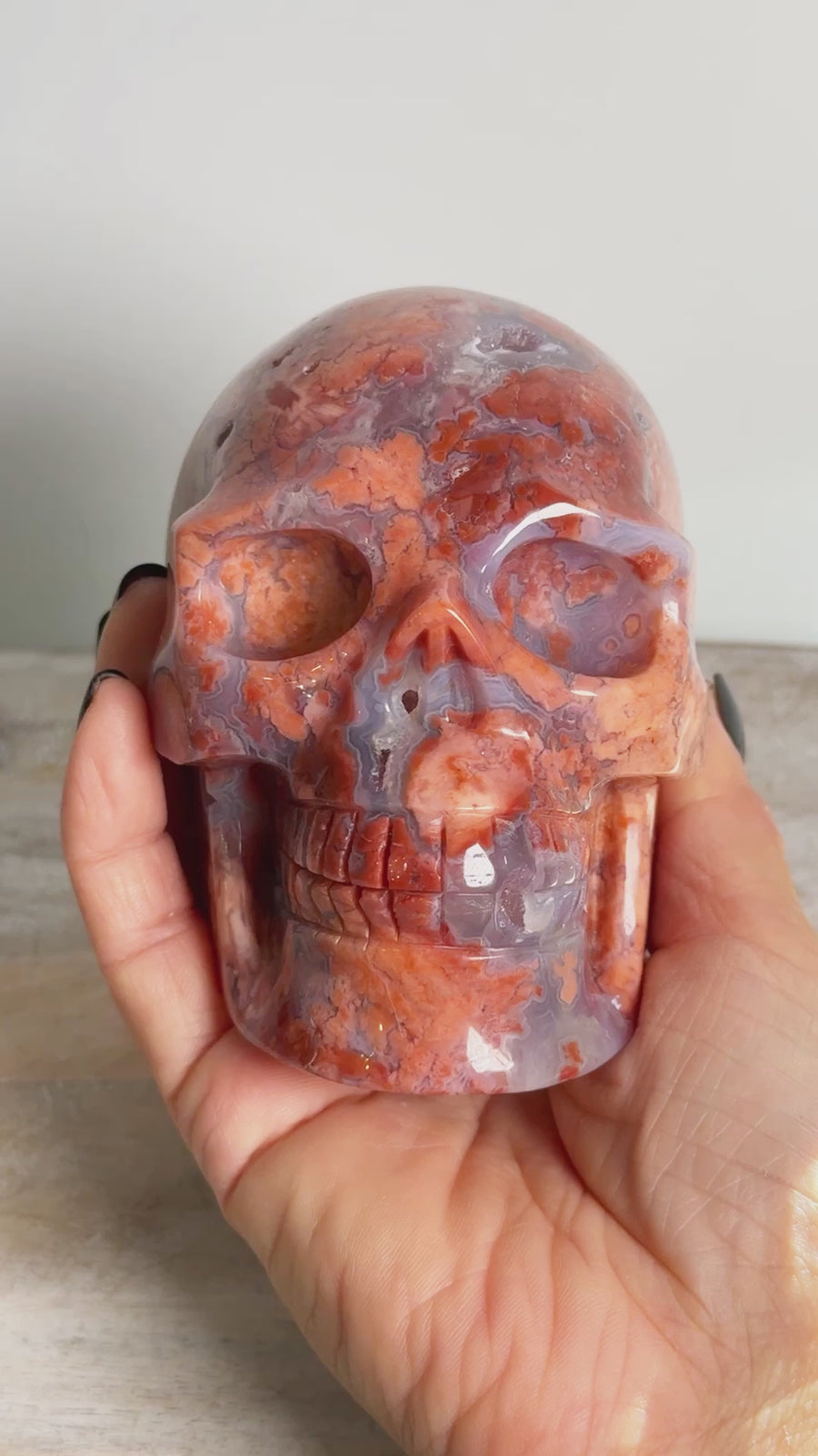 Cotton Candy Agate Skull Carving