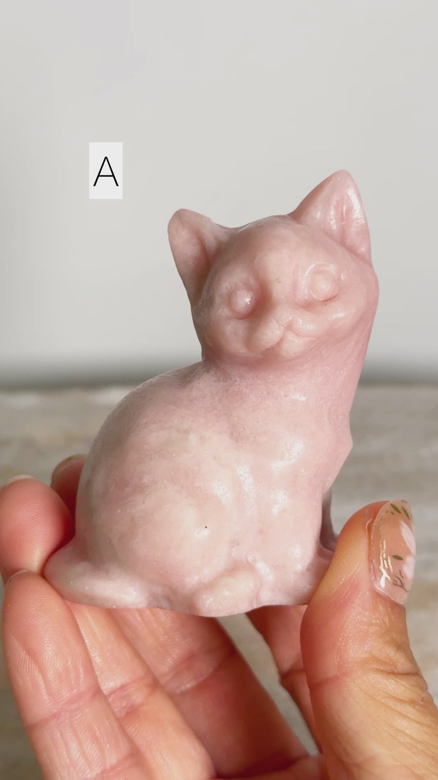 Pink Opal Cat Carving