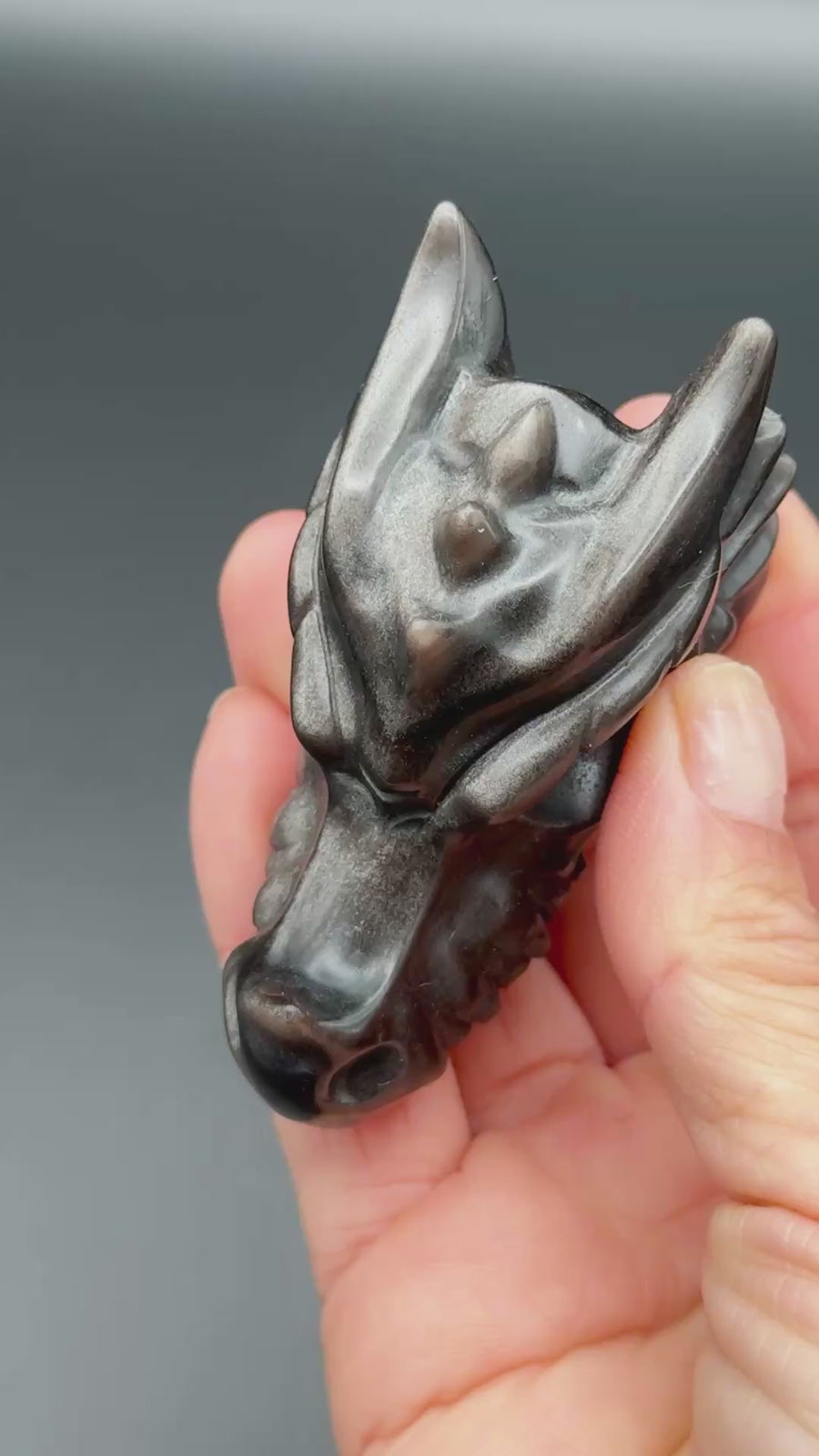 Silver Obsidian Dragon Head Carving