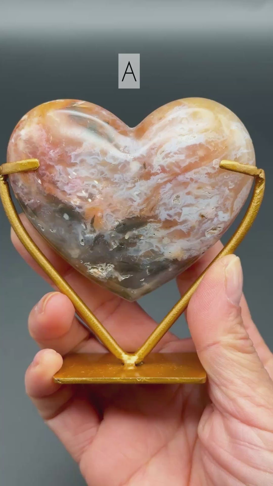 Rainbow Plume Agate Heart Carving on Stand