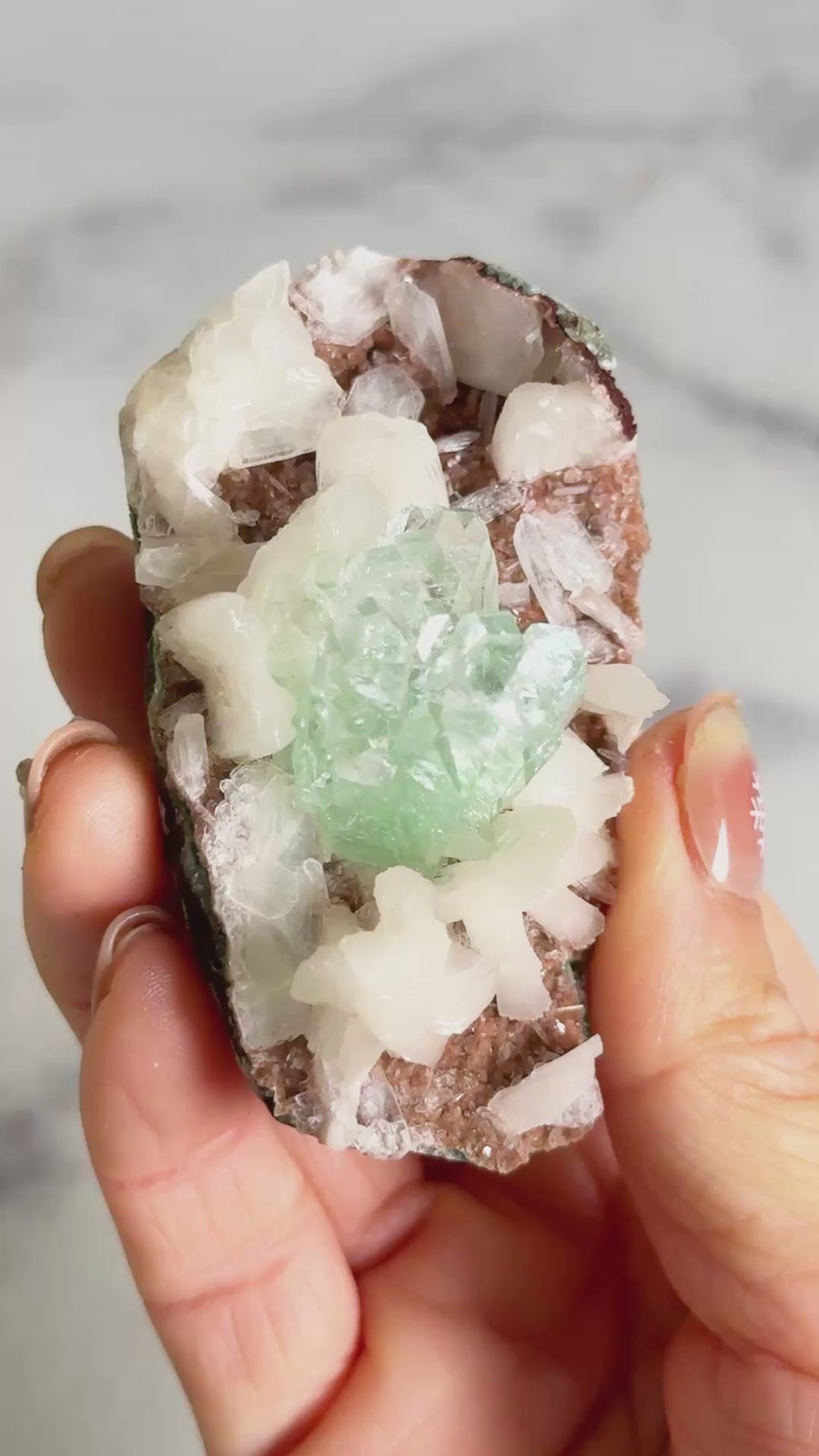 Green Apophyllite Flower with Stilbite