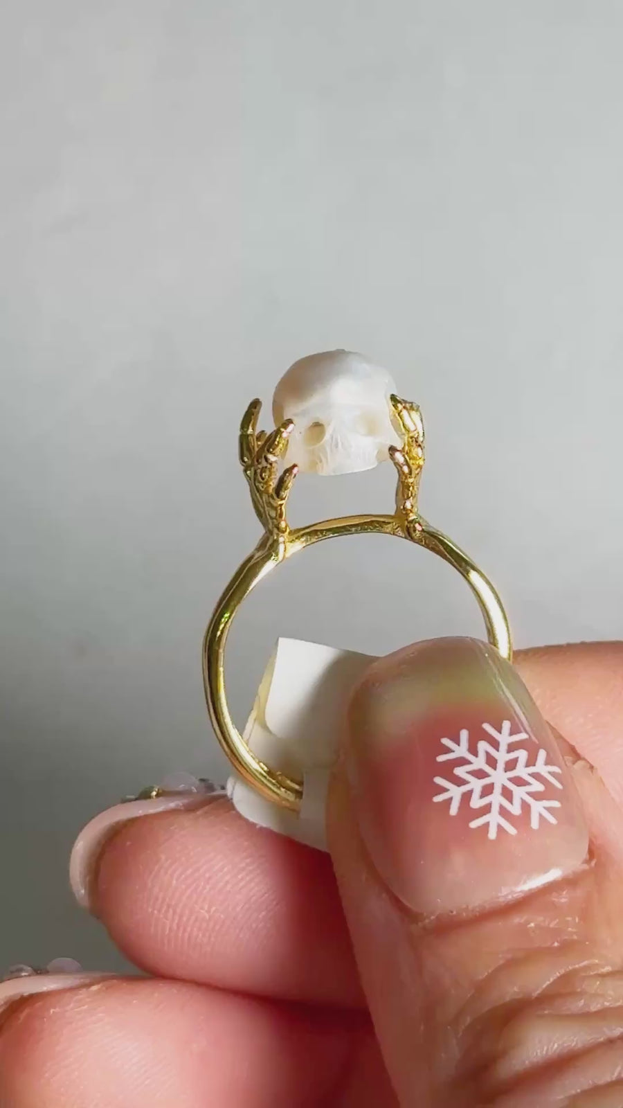 Fresh Water Pearl Skull Gold Plated 925 Sterling Silver Ring