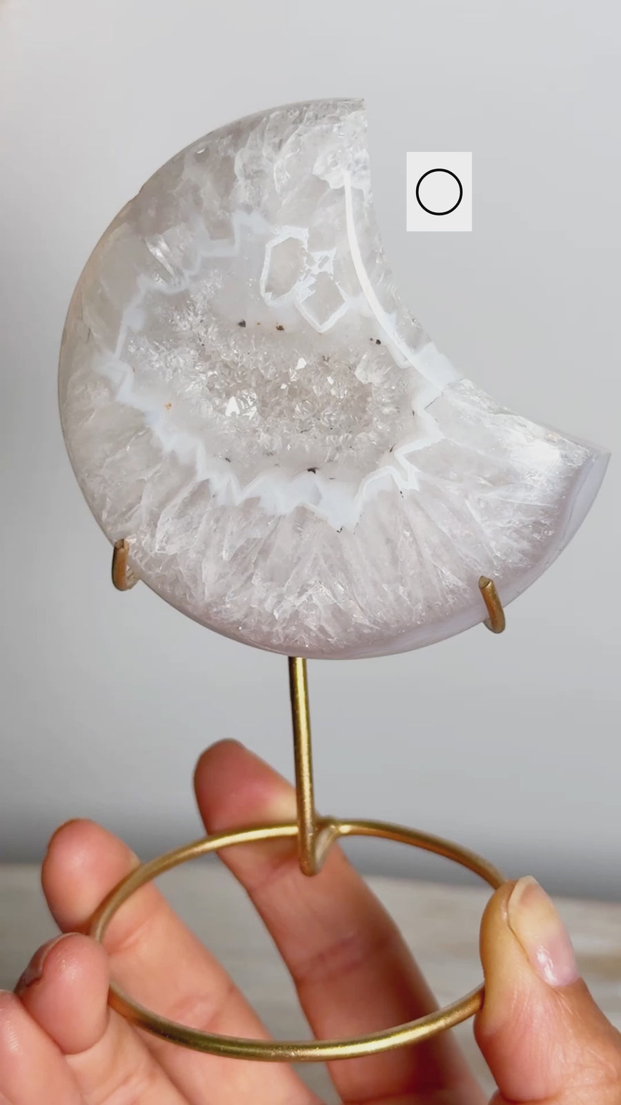 Quartz with Agate Moon on Stand Carving