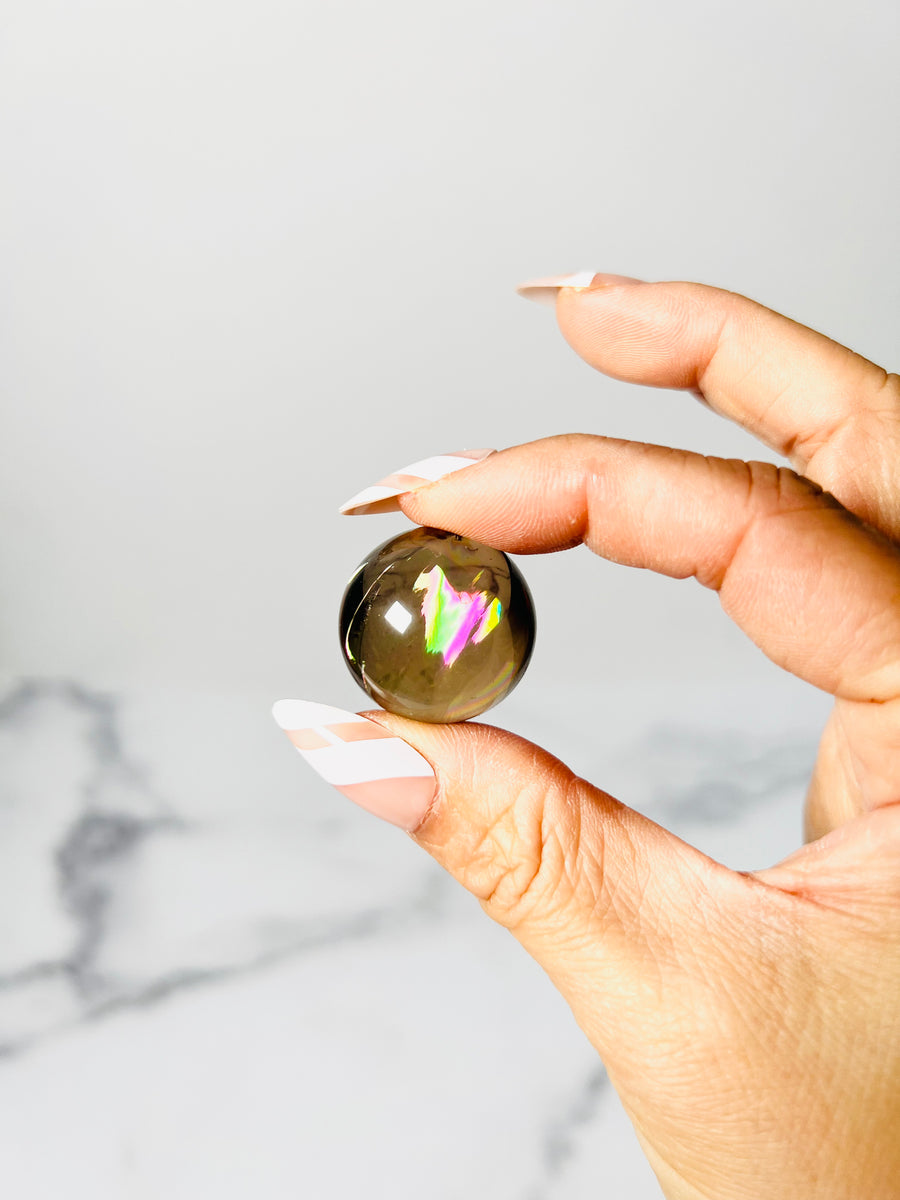 Rainbow Smoky or Clear Quartz Small Sphere