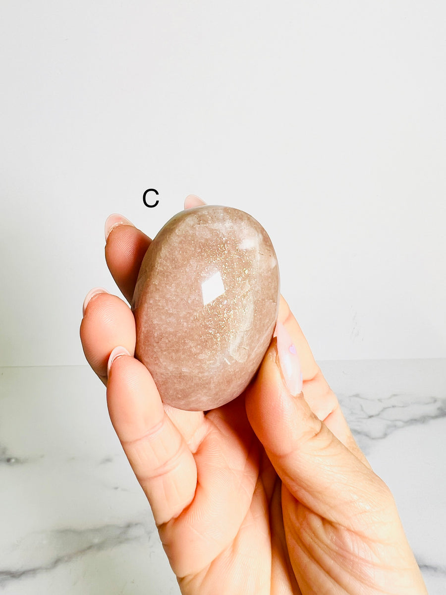 Peach Moonstone Sunstone Palm Stone