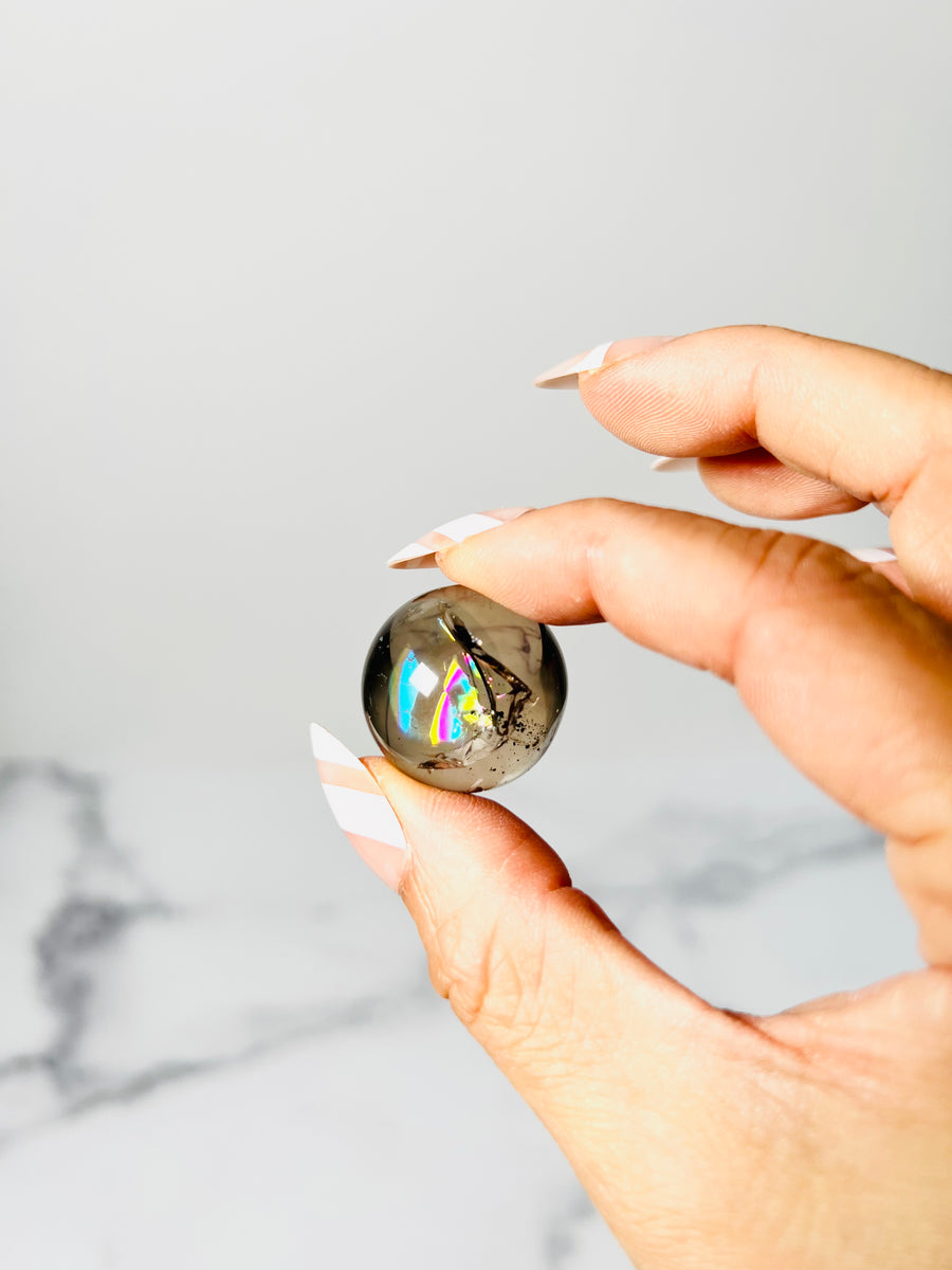 Rainbow Smoky or Clear Quartz Small Sphere