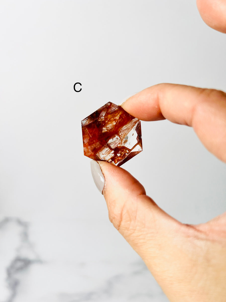 Fire Quartz Hexagon Carving