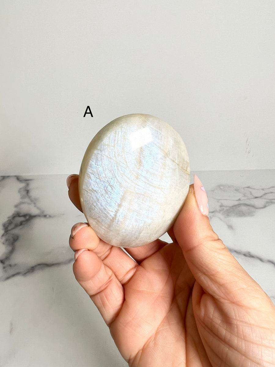 Blue Flash Moonstone Palm Stone