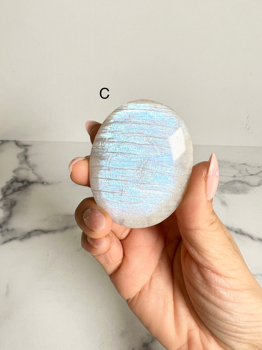 Blue Flash Moonstone Palm Stone