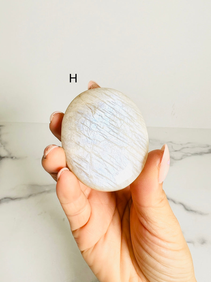 Blue Flash Moonstone Palm Stone