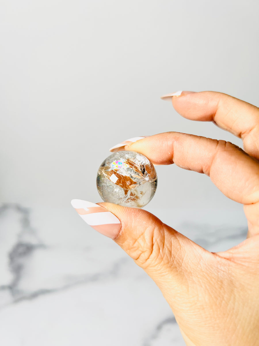 Rainbow Smoky or Clear Quartz Small Sphere