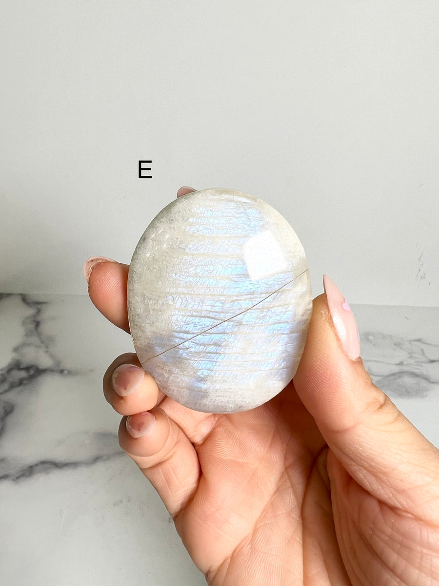 Blue Flash Moonstone Palm Stone