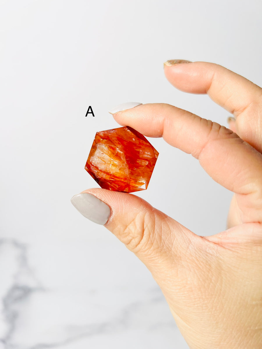 Fire Quartz Hexagon Carving