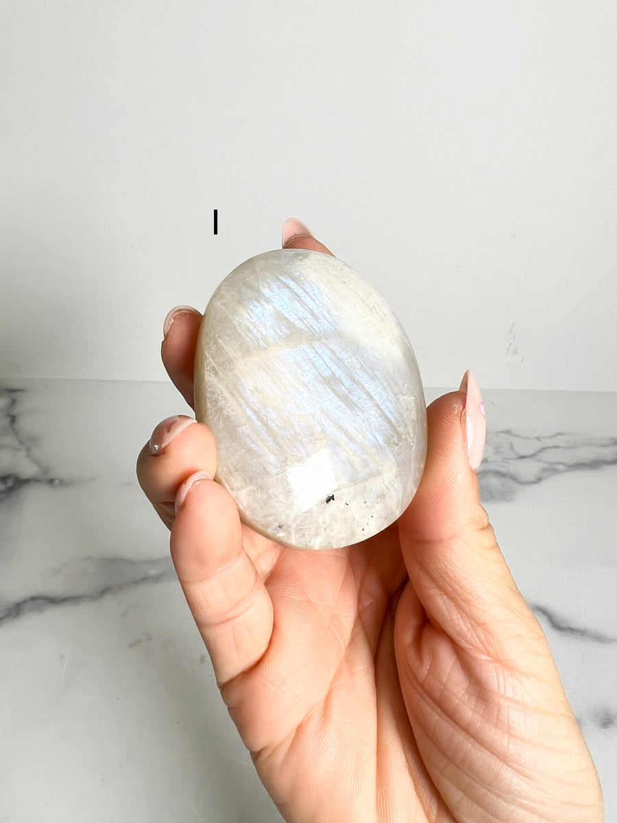 Blue Flash Moonstone Palm Stone