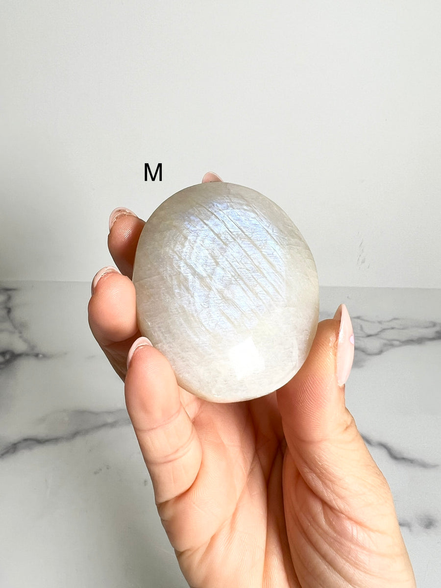 Blue Flash Moonstone Palm Stone