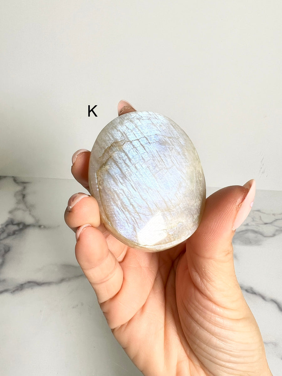 Blue Flash Moonstone Palm Stone